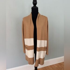 LOFT Tan and Cream Striped Cardigan